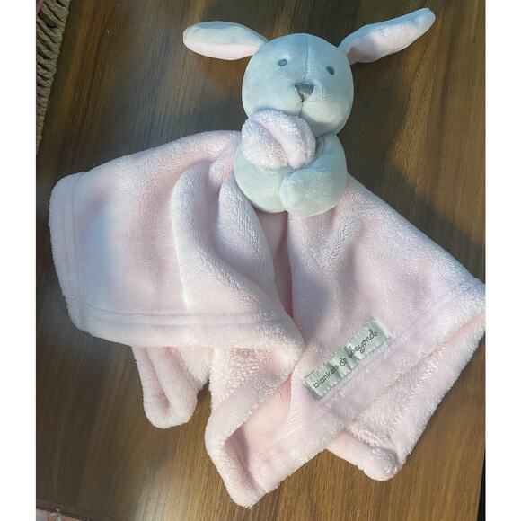 Blankets And Beyond Gray Bunny Rabbit Pink Plush Security Blanket Lovey - Picture 1 of 6